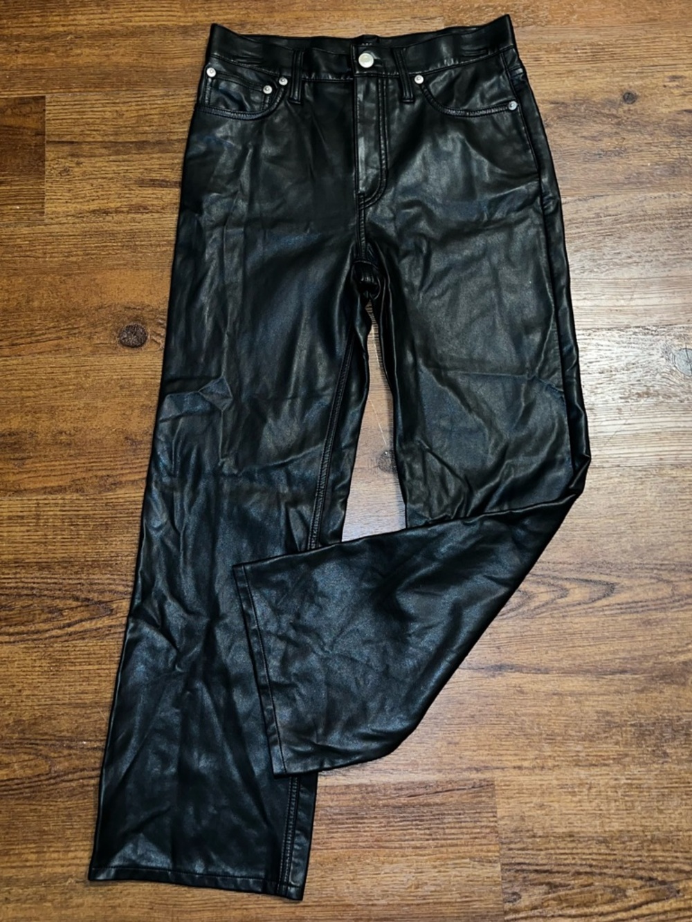 J. Crew Black Faux Leather Straight Leg High Rise 5 Pocket Pants Womens Size 25 - Picture 3 of 8